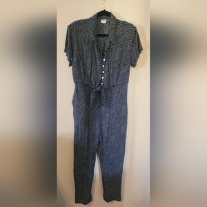 Vintage 80s 90s Pocket Tie Front Polka Dot Jumpsuit Large 8/10? Short Sleeve